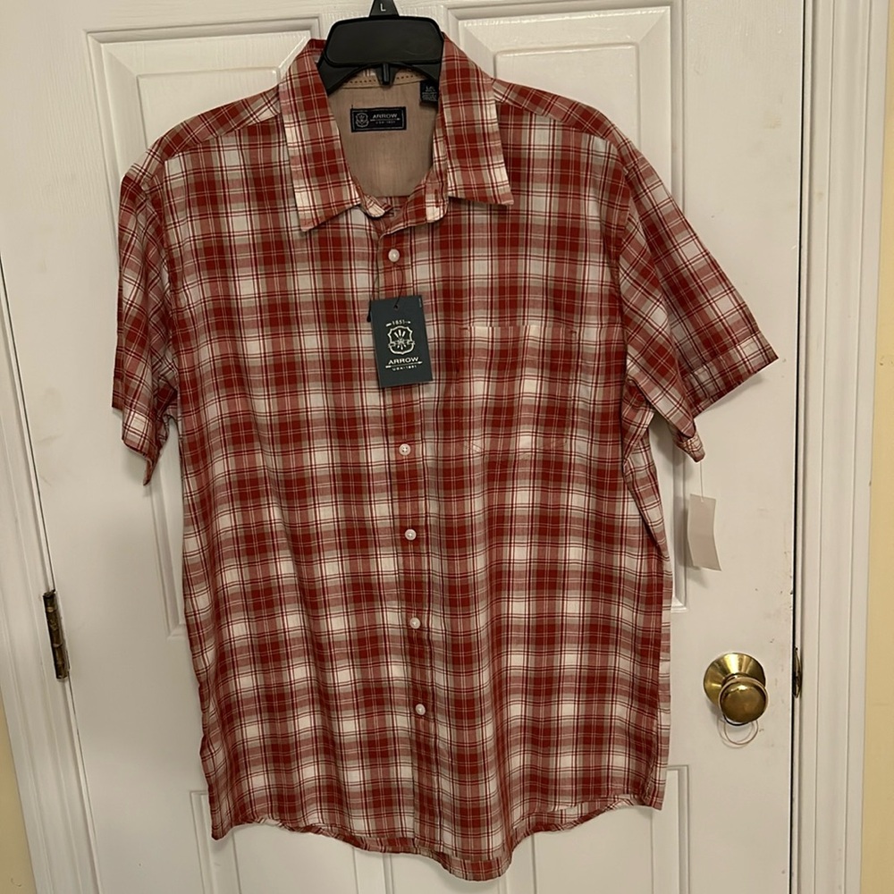 Arrow Sunwashed Burnt Henna Plaid Men Button Down Shirt Size LG - NWT